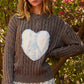 POL Cable-Knit Peace Patch Dropped Shoulder Sweater