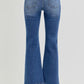 RISEN Full Size Distressed High Rise Crop Flare Jeans