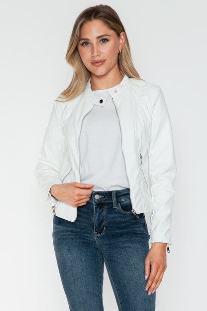 Snobbish PU Leather Zip Up Jacket with Pockets