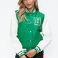 Love Me Now PU Leather Contrast Snap Down Bomber Jacket