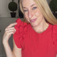 Red mini dress with ruffle sleeves