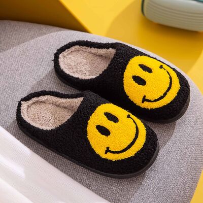 Black Melody Smiley Face Slippers