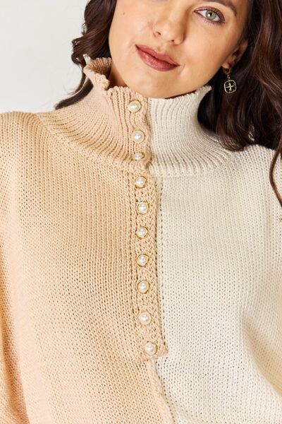 Two Sides POL Pearl Detail Contrast Turtleneck Sweater