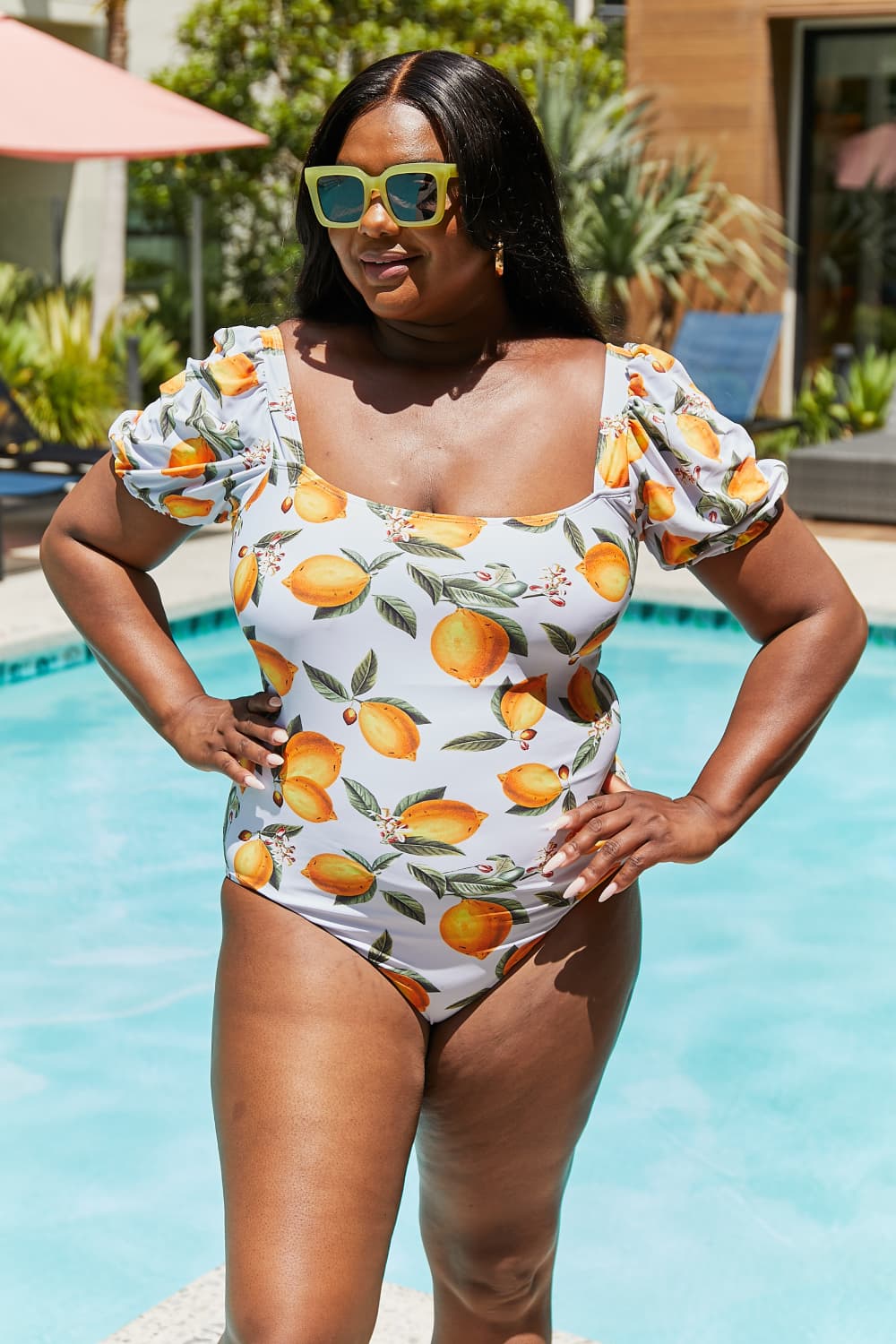 Marina West Swim Salty Air Puff Sleeve One-Piece in Citrus Orange **** Final Sale