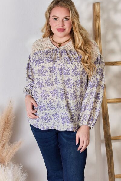 Francine Hailey & Co Full Size Lace Detail Printed Blouse