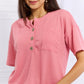 Heimish Made For You Full Size 1/4 Button Down Waffle Top in Coral