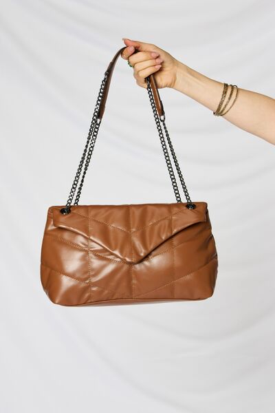 Tan SHOMICO PU Leather Chain Handbag