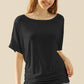 Side Swiped Ninexis Boat Neck Short Sleeve Ruched Side Top