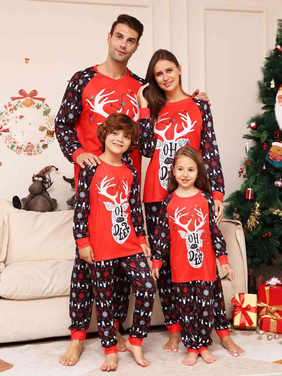 Full Size Reindeer Graphic Top and Pants Set