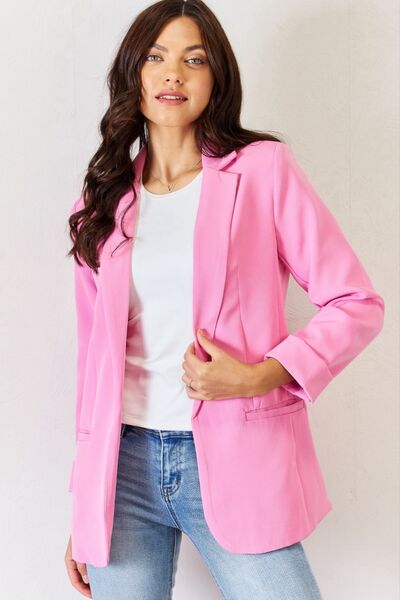 Pink Petals Zenana Open Front Long Sleeve Blazer