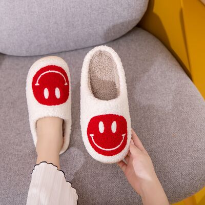 RED Melody Smiley Face Cozy Slippers