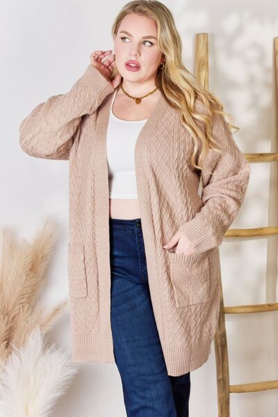 Cozy Hailey & Co Full Size Cable-Knit Pocketed Cardigan