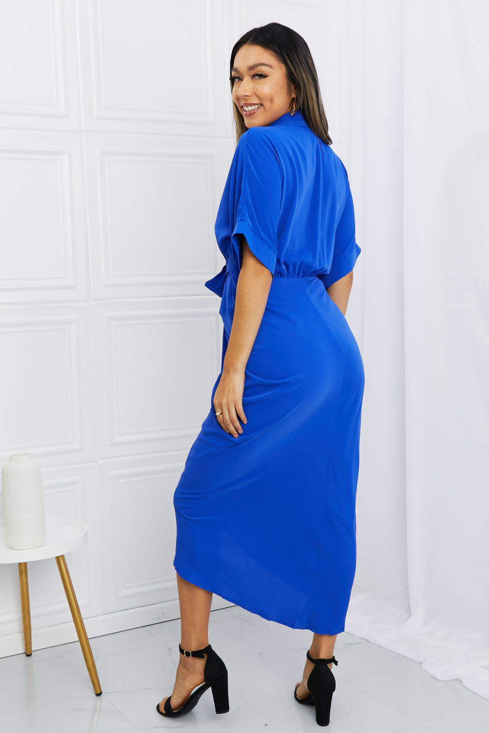Nothing But Blue Skies Ruched Tie-Waist Shirt Dress