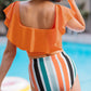 Layered Cropped Swim Top and Striped Bottoms Set