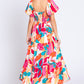 GeeGee Full Size Printed Smocked Back Tiered Maxi Dress