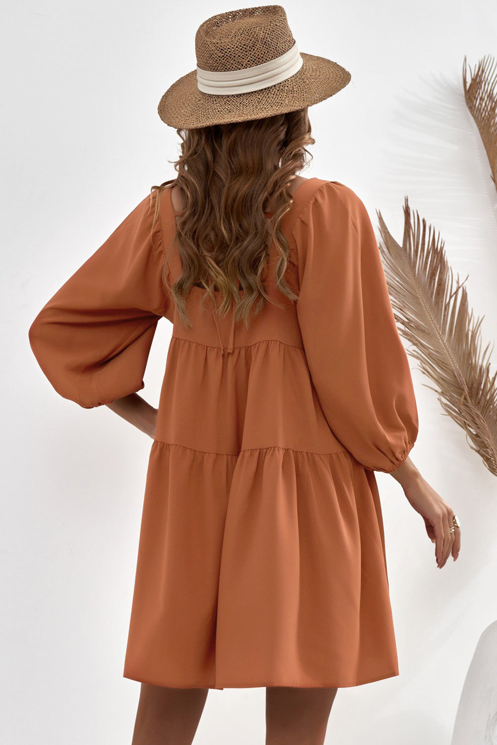 Crushing On You Square Neck Tie Back Tiered Dress