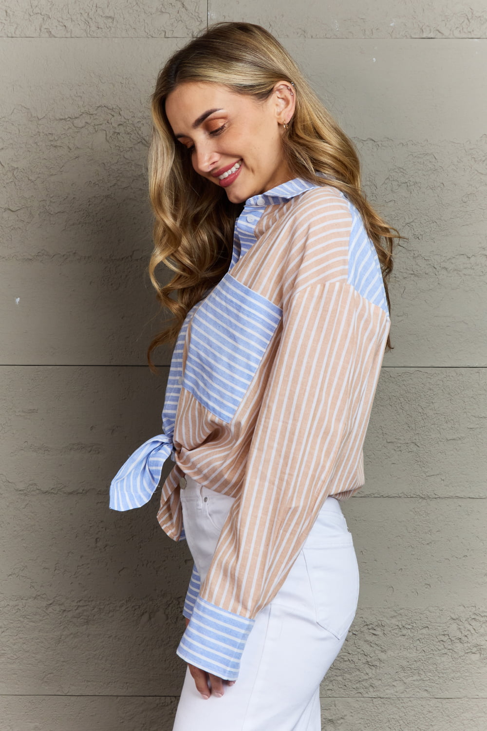 GeeGee Quirky Charms Striped Multicolored Button Down Top