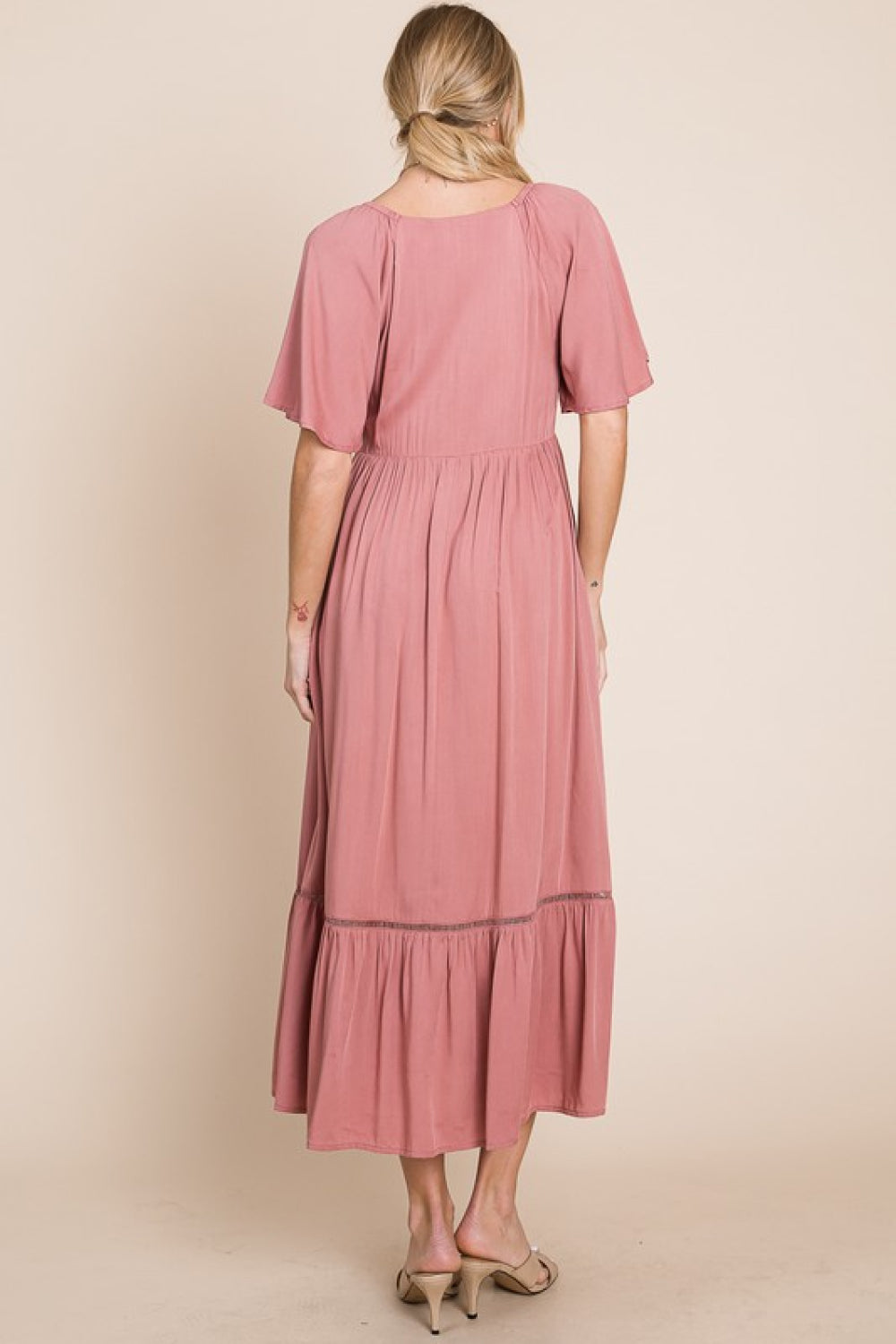 Rouge Pink Smocked Pocket Midi Dress