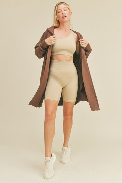 Chocolate Kimberly C Open Front Longline Hooded Cardigan