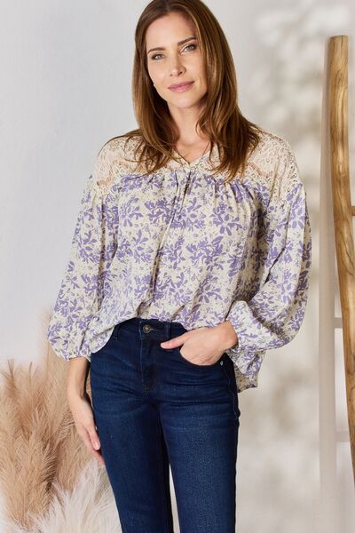 Francine Hailey & Co Full Size Lace Detail Printed Blouse