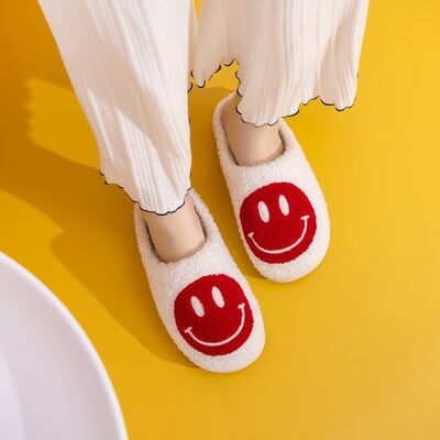 RED Melody Smiley Face Cozy Slippers