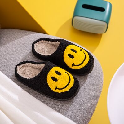 Black Melody Smiley Face Slippers