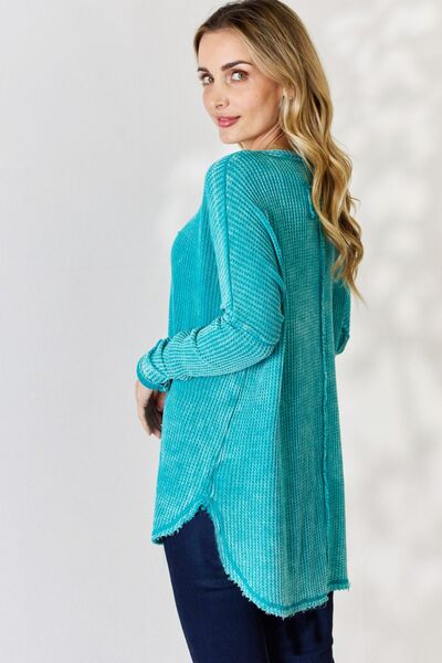 Splendid Zenana Oversized Washed Waffle Long Sleeve Top