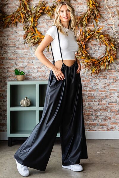 Past First Love Drawstring Back Spaghetti Strap Wide Leg Overall