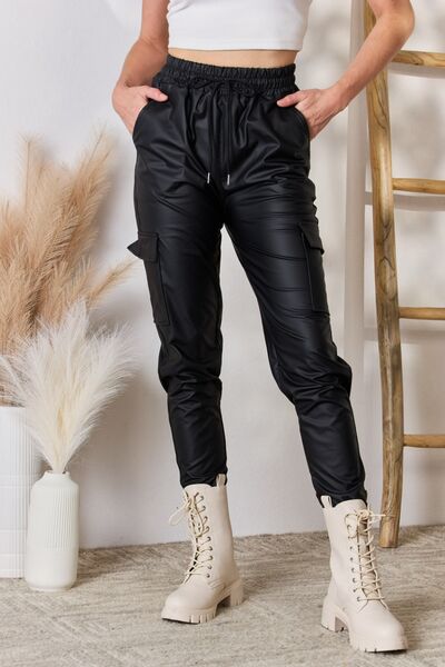 Step Up Color 5 Faux Leather Cargo Pants