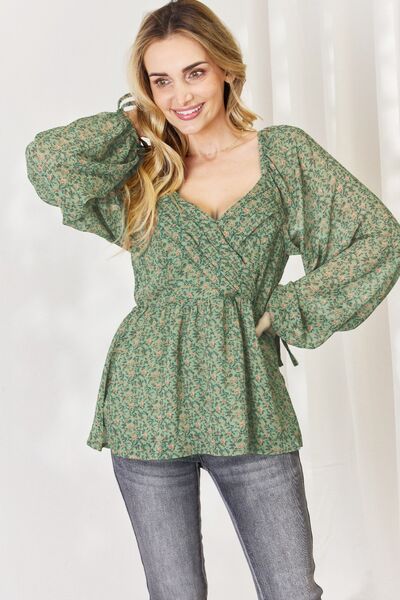 Fantasy HEYSON Full Size Floral Surplice Peplum Blouse