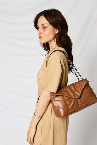 Tan SHOMICO PU Leather Chain Handbag