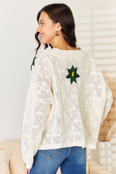 Meadows POL Floral Embroidered Pattern V-Neck Sweater