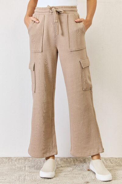 Khaki RISEN High Waist Cargo Wide Leg Pants