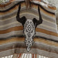 Desert Wanderer Cow Skull Striped Poncho