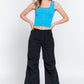 ACTIVE BASIC Pearl Detail Square Neck Cropped Tank