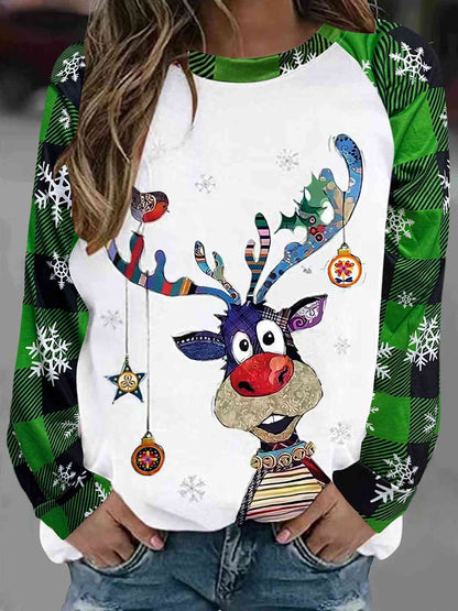 Plus Size Reindeer Graphic Snowflake Sweatshirt