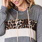BiBi Leopard Color Block Drawstring Hoodie