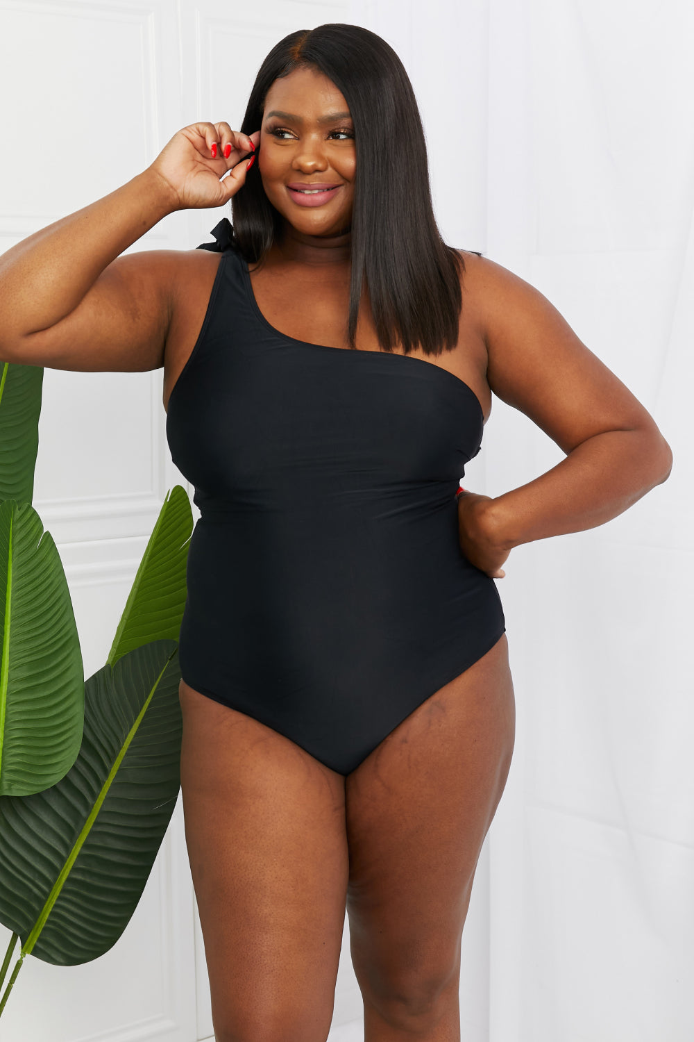 Marina West Swim Deep End One-Shoulder One-Piece Swimsuit in Black  ** Final Sale