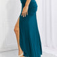 Up and Up Ruched Slit Maxi Skirt in Teal