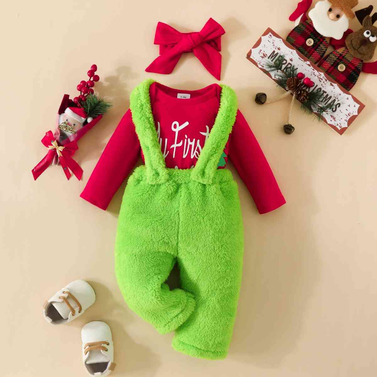 MY FIRST CHRISTMAS Graphic Bodysuit and Overalls Set