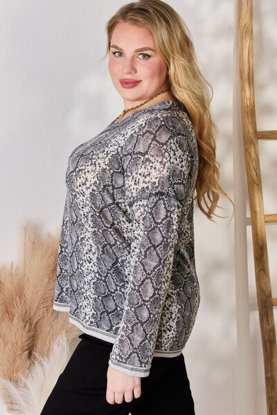Slitherine Hailey & Co Full Size Snakeskin V-Neck Long Sleeve Top