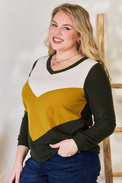 Team Spirit Hailey & Co Full Size Colorblock V-Neck Blouse