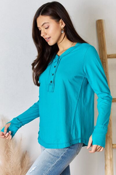 Icy Zenana Exposed Seam Thumbhole Long Sleeve Top