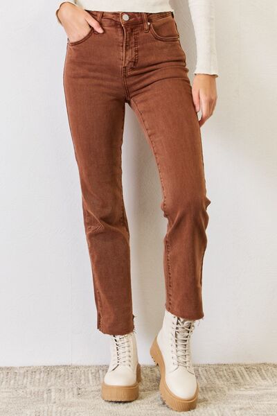 Caramel RISEN Full Size High Rise Tummy Control Straight Jeans