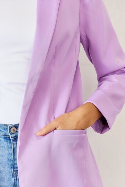 Lavender Zenana Open Front Long Sleeve Blazer