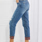Judy Blue Gina Full Size Mid Rise Paisley Patch Cuff Boyfriend Jeans
