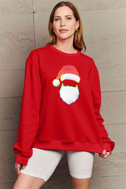 Simply Love Full Size Rainbow Santa Graphic Round Neck Sweatshirt