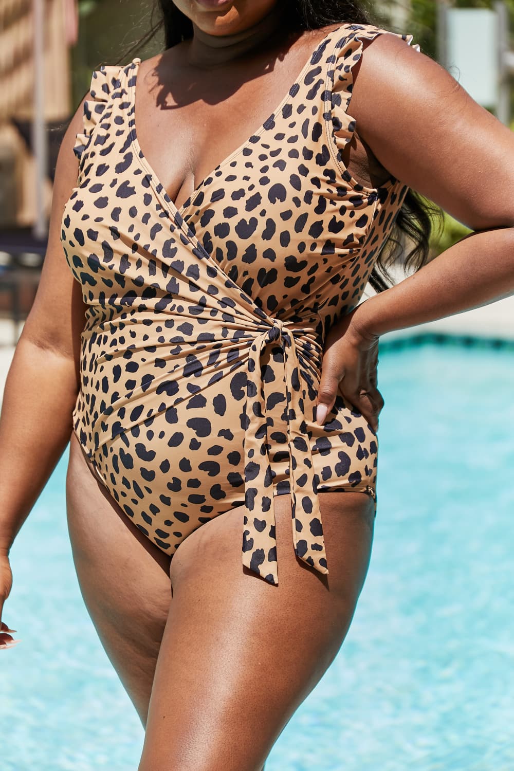 Marina West Swim Full Size Float On Ruffle Faux Wrap One-Piece in Leopard **** Final Sale