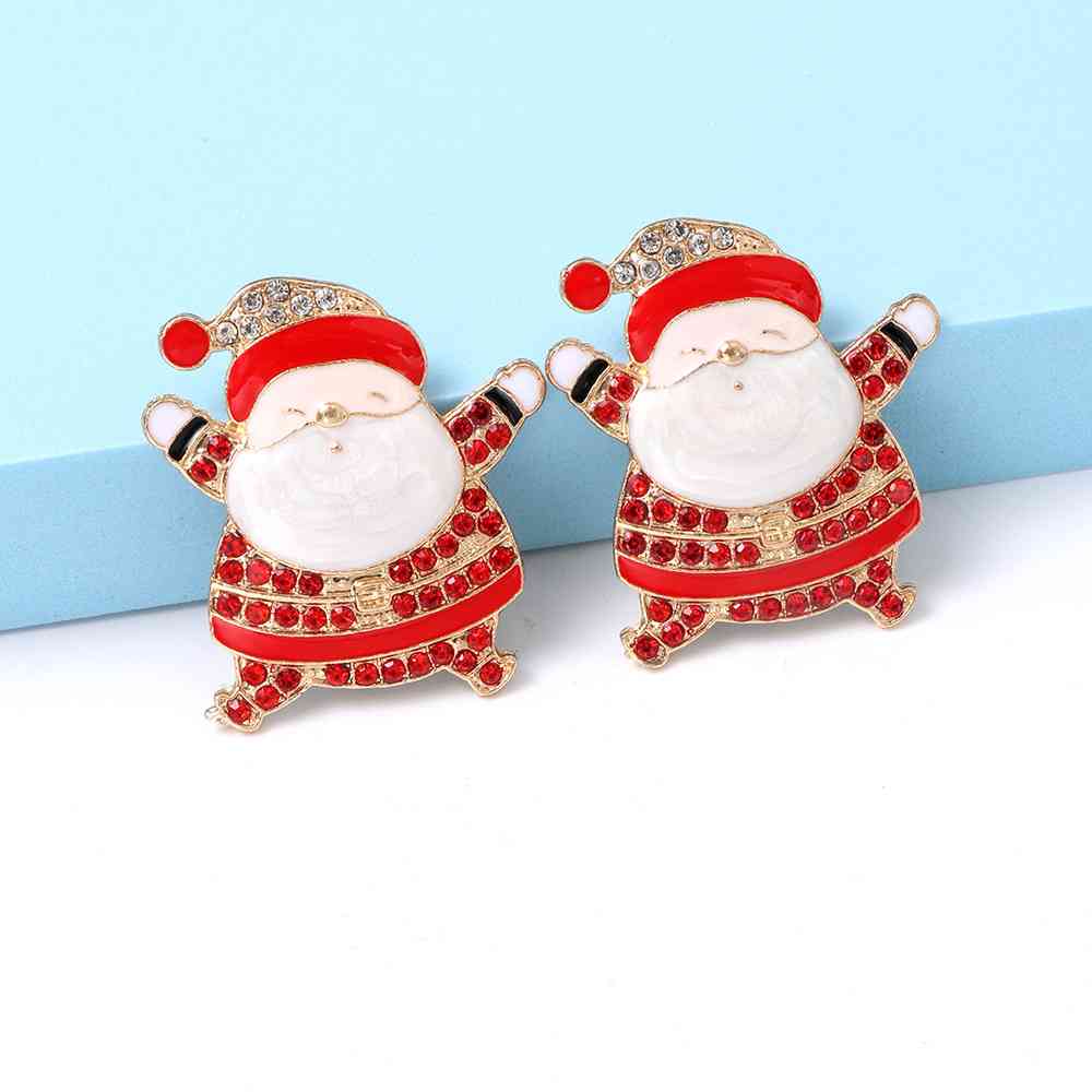 Rhinestone Alloy Santa Earrings