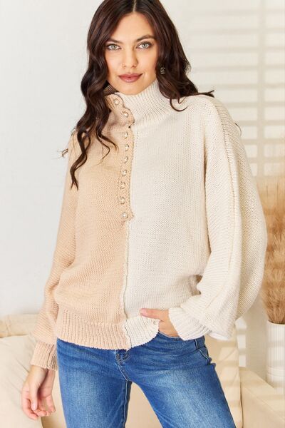 Two Sides POL Pearl Detail Contrast Turtleneck Sweater